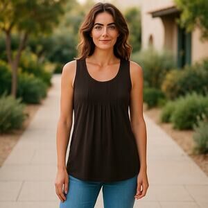 Eileen Fisher Delavè Jersey Stretch Long Length Tank Top SZ LG Brown Boho Casual